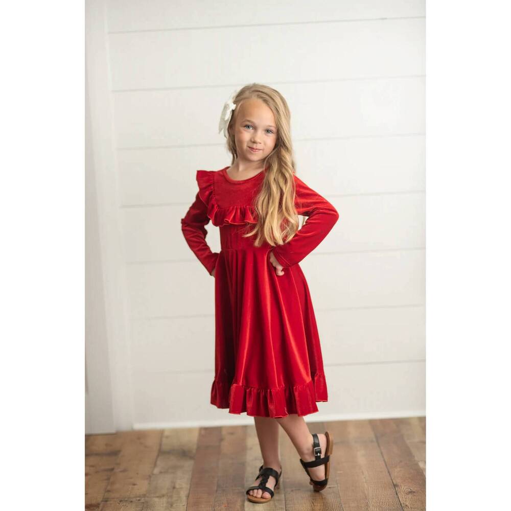NEW ADORABLE SWEETNESS girls velvet dress in red